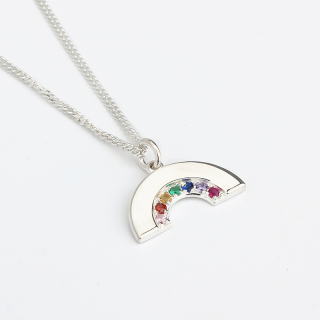 925 Sterling Silver Rainbow Gemstone Pendant Necklace