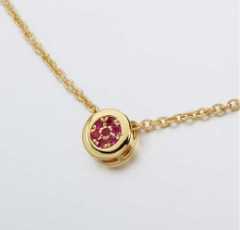 925 Sterling Silver Gold Ruby Pave Round Pendant Necklace