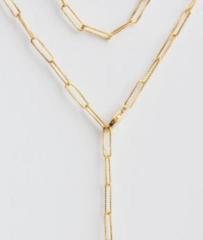 925 Sterling Silver Gold Textured Paperclip Chain Lariat Necklace