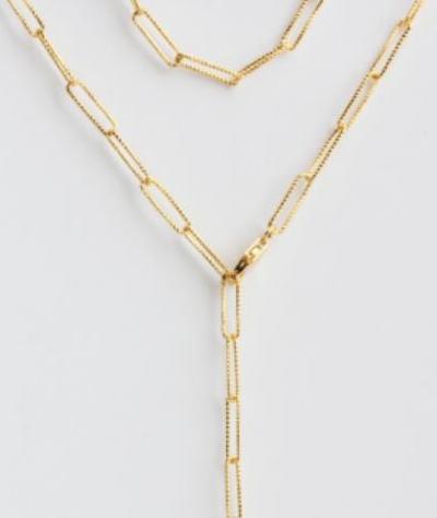 925 Sterling Silver Gold Textured Paperclip Chain Lariat Necklace