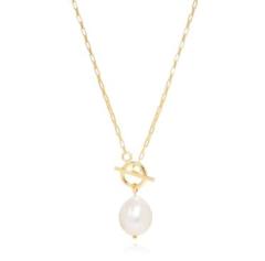925 Sterling Silver Gold Toggle Chain Necklace with Baroque Pearl Pendant