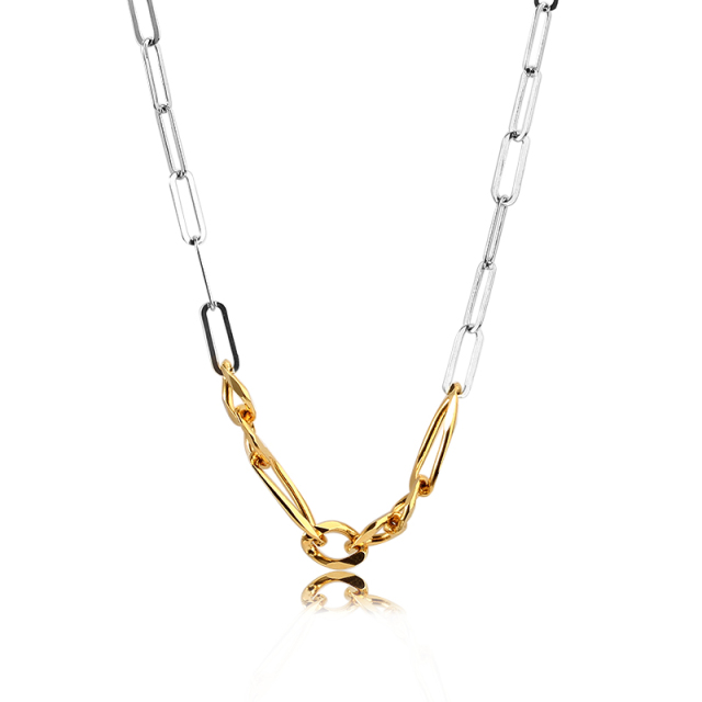 925 Sterling Two-Tone Silver and Gold Paperclip Link Chain Necklace