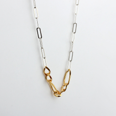 925 Sterling Two-Tone Silver and Gold Paperclip Link Chain Necklace