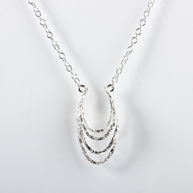 925 Sterling Silver Gold Multi-Layered Textured Pendant Necklace