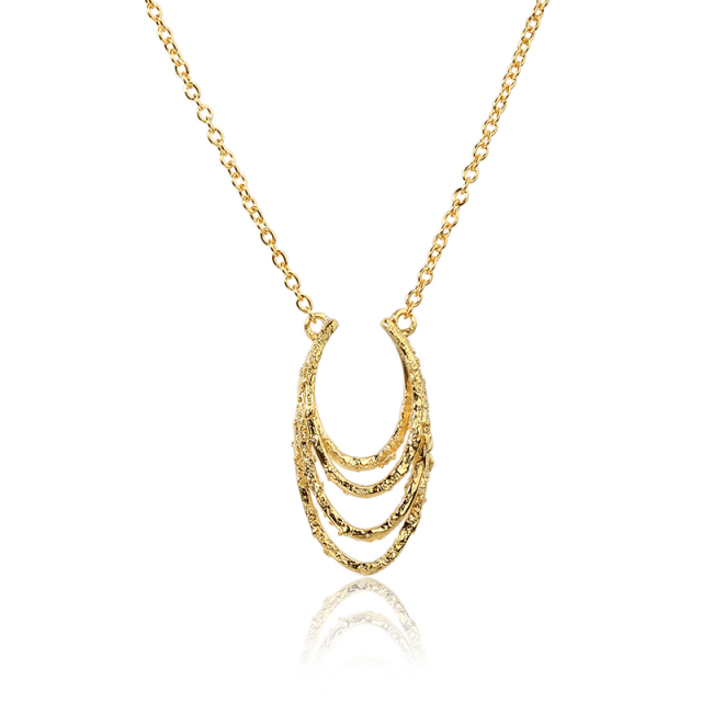 925 Sterling Silver Gold Multi-Layered Textured Pendant Necklace