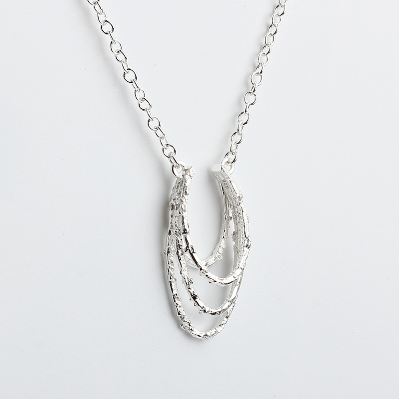 925 Sterling Silver Gold Multi-Layered Textured Pendant Necklace