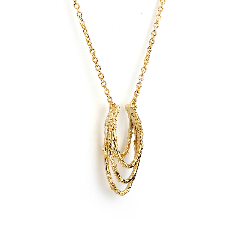 925 Sterling Silver Gold Multi-Layered Textured Pendant Necklace
