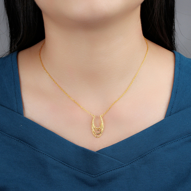925 Sterling Silver Gold Multi-Layered Textured Pendant Necklace