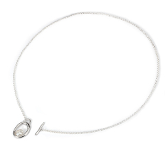 925 Sterling Silver T-Bar Pendant Necklace with Baroque Pearl Accent