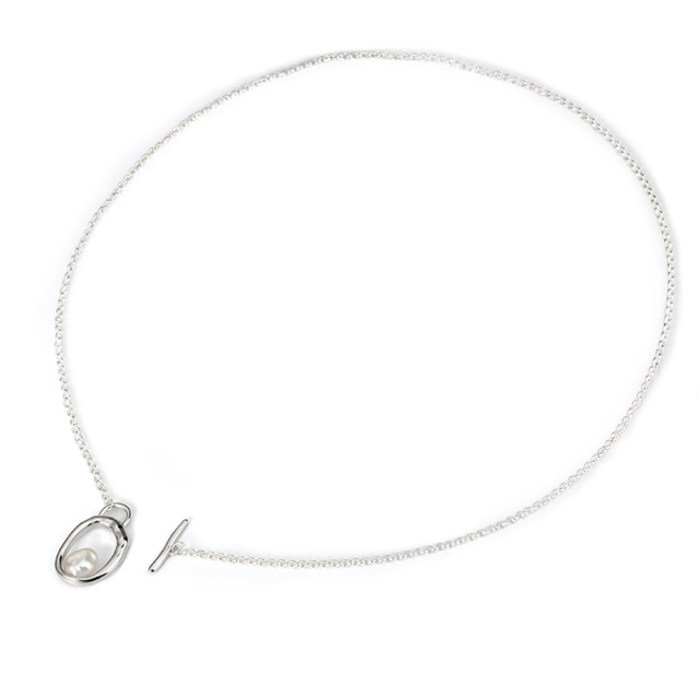 925 Sterling Silver T-Bar Pendant Necklace with Baroque Pearl Accent