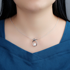 925 Sterling Silver T-Bar Pendant Necklace with Baroque Pearl Accent