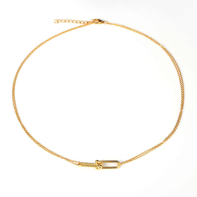 925 Sterling Silver Gold Double-Chain Necklace with Interlocking U-Link Pendant
