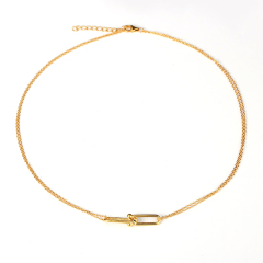 925 Sterling Silver Gold Double-Chain Necklace with Interlocking U-Link Pendant