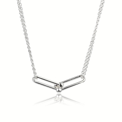 925 Sterling Silver Gold Double-Chain Necklace with Interlocking U-Link Pendant