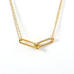 925 Sterling Silver Gold Double-Chain Necklace with Interlocking U-Link Pendant