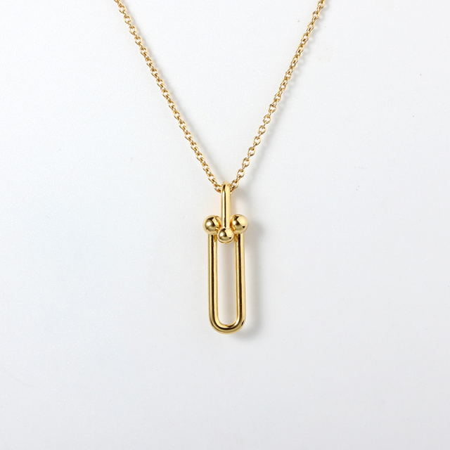 925 Sterling Silver Gold Paperclip Link Pendant Necklace