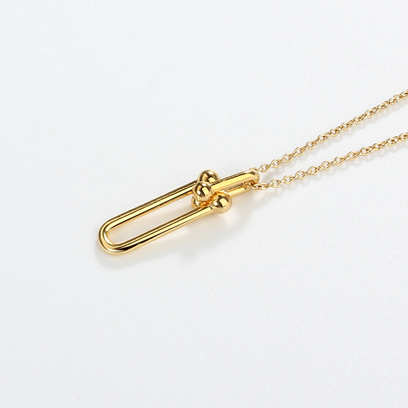 925 Sterling Silver Gold Paperclip Link Pendant Necklace