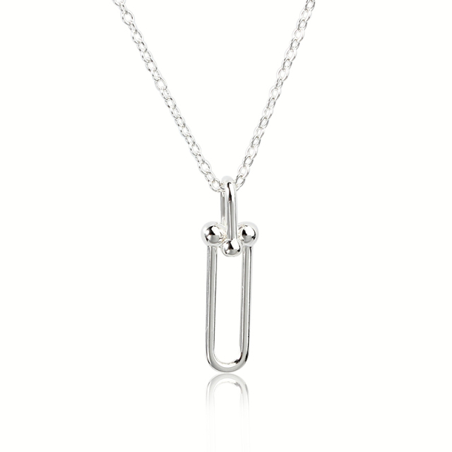 925 Sterling Silver Gold Paperclip Link Pendant Necklace