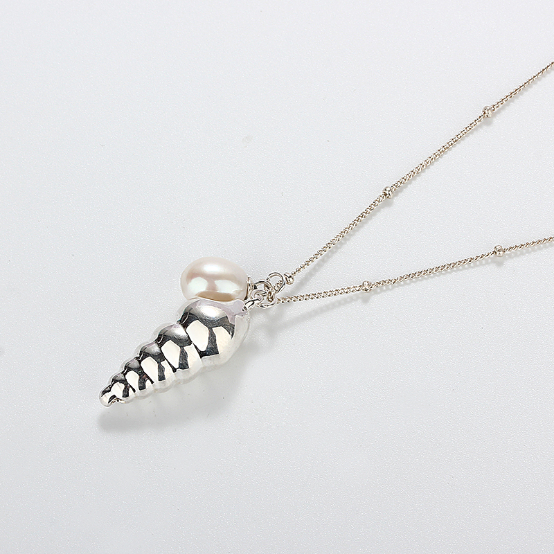 925 Sterling Silver Shell Pendant Necklace with Freshwater Pearl Accent