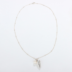 925 Sterling Silver Shell Pendant Necklace with Freshwater Pearl Accent