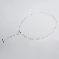 925 Sterling Silver Paperclip Chain T-Bar Lariat Necklace