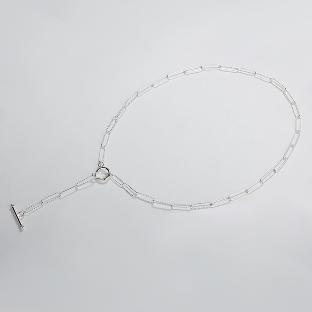 925 Sterling Silver Paperclip Chain T-Bar Lariat Necklace
