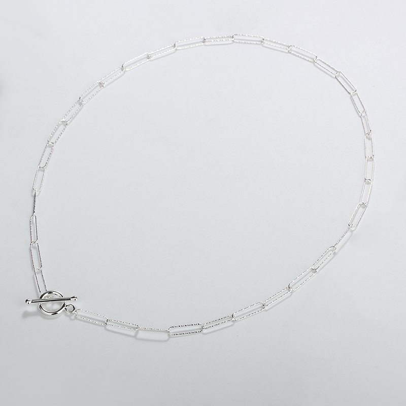 925 Sterling Silver Paperclip Chain T-Bar Lariat Necklace