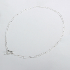 925 Sterling Silver Paperclip Chain T-Bar Lariat Necklace