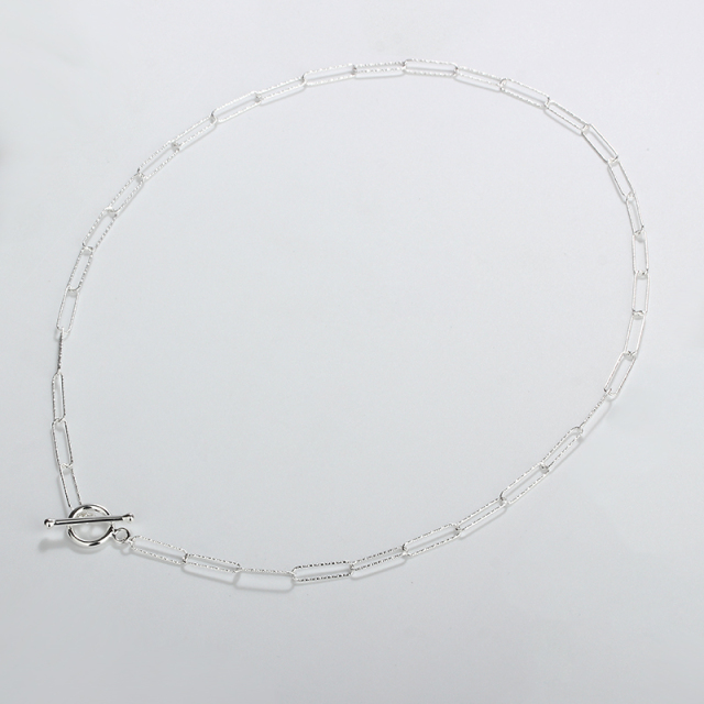 925 Sterling Silver Paperclip Chain T-Bar Lariat Necklace