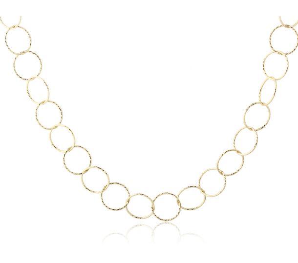 925 Sterling Silver Gold Textured Interlocking Circle Link Chain Necklace