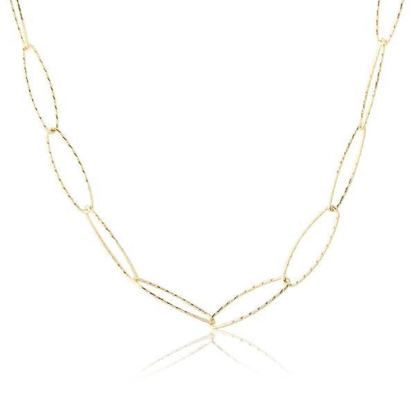 925 Sterling Silver Gold Textured Paperclip Chain Necklace