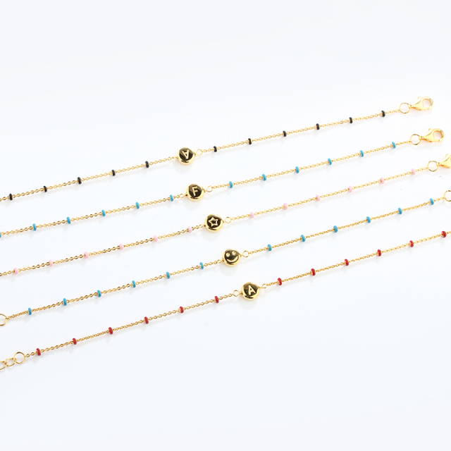925 Sterling Silver Multi-Color Enamel Initial Letter Bracelet