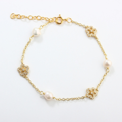 925 Sterling Silver Flower and Pearl Bracelet