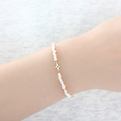 925 Sterling Silver Freshwater Pearl Starburst Charm Bracelet
