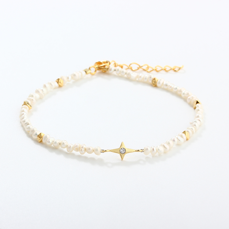 925 Sterling Silver Freshwater Pearl Starburst Charm Bracelet