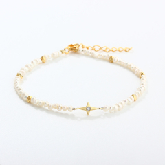 925 Sterling Silver Freshwater Pearl Starburst Charm Bracelet