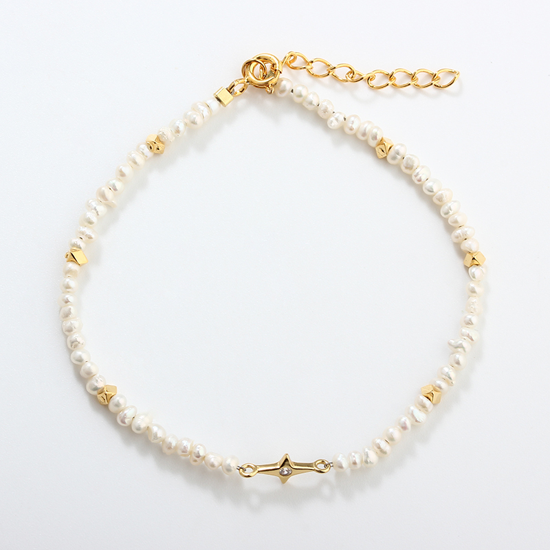 925 Sterling Silver Freshwater Pearl Starburst Charm Bracelet