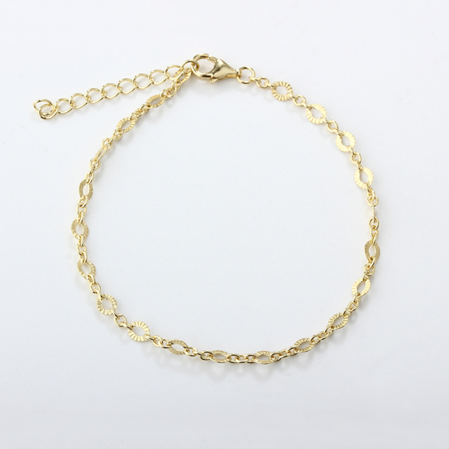 925 Sterling Silver Textured Sunburst Oval Link Chain Bracelet