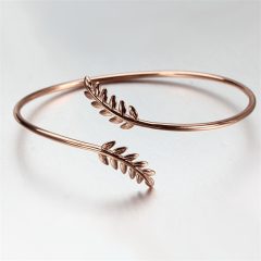 925 Sterling Silver Rose Gold Leaf Open Cuff Bangle Bracelet