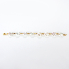 925 Sterling Silver Baroque Coin Pearl Bracelet with Gold Links