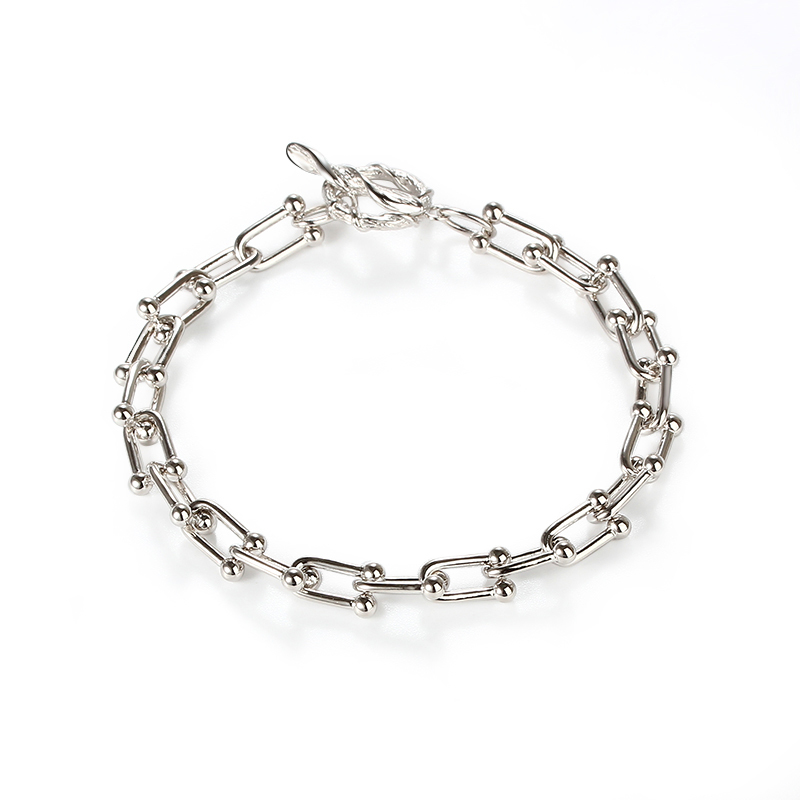 925 Sterling Silver Paperclip Chain Bracelet with Ball Accents