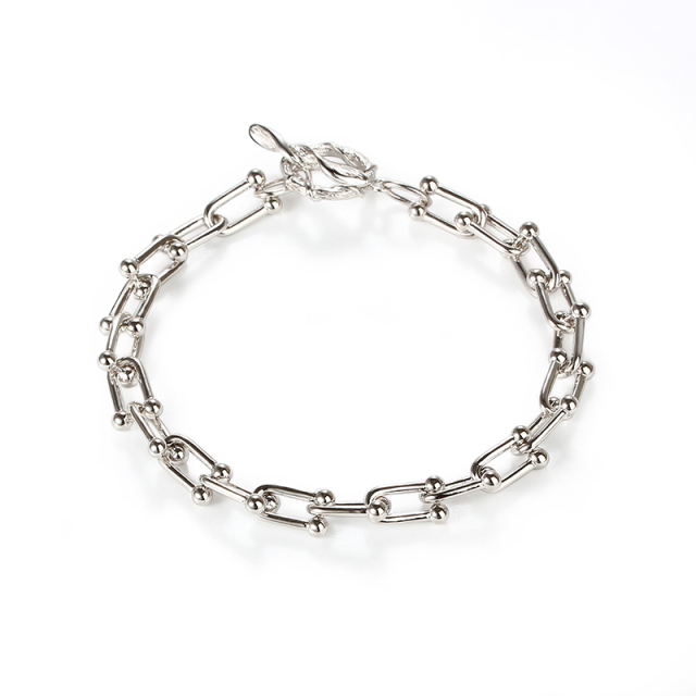 925 Sterling Silver Paperclip Chain Bracelet with Ball Accents