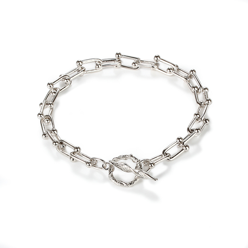925 Sterling Silver Paperclip Chain Bracelet with Ball Accents