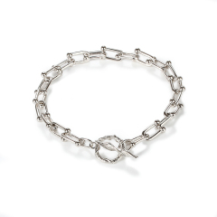 925 Sterling Silver Paperclip Chain Bracelet with Ball Accents