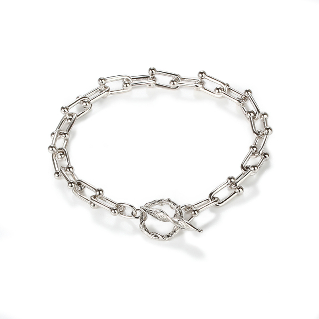 925 Sterling Silver Paperclip Chain Bracelet with Ball Accents