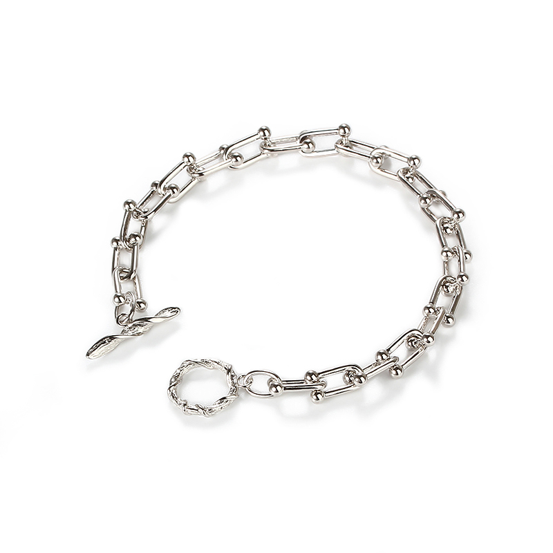 925 Sterling Silver Paperclip Chain Bracelet with Ball Accents