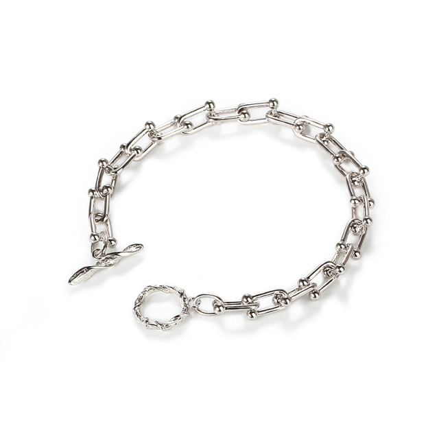 925 Sterling Silver Paperclip Chain Bracelet with Ball Accents