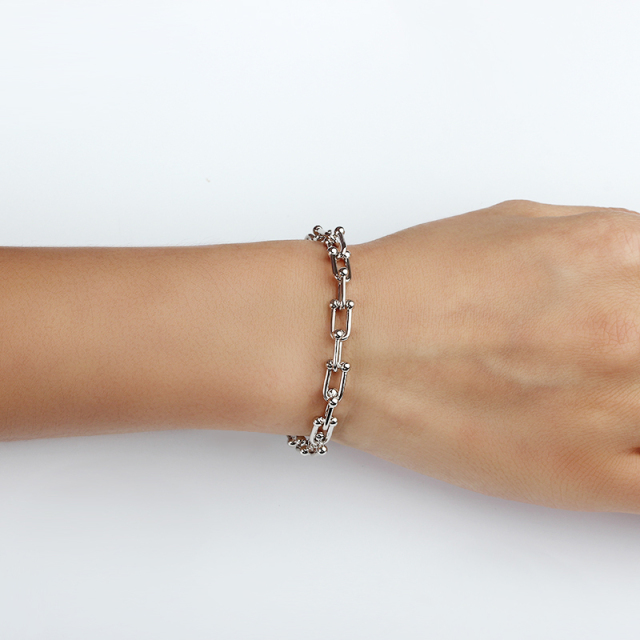 925 Sterling Silver Paperclip Chain Bracelet with Ball Accents