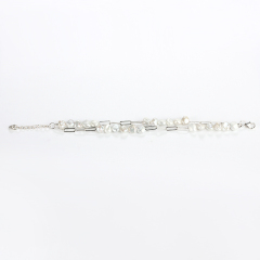 925 Sterling Silver Baroque Pearl Double Strand Silver Bracelet