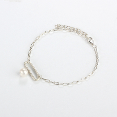 925 Sterling Silver Paperclip Chain Pearl Bracelet
